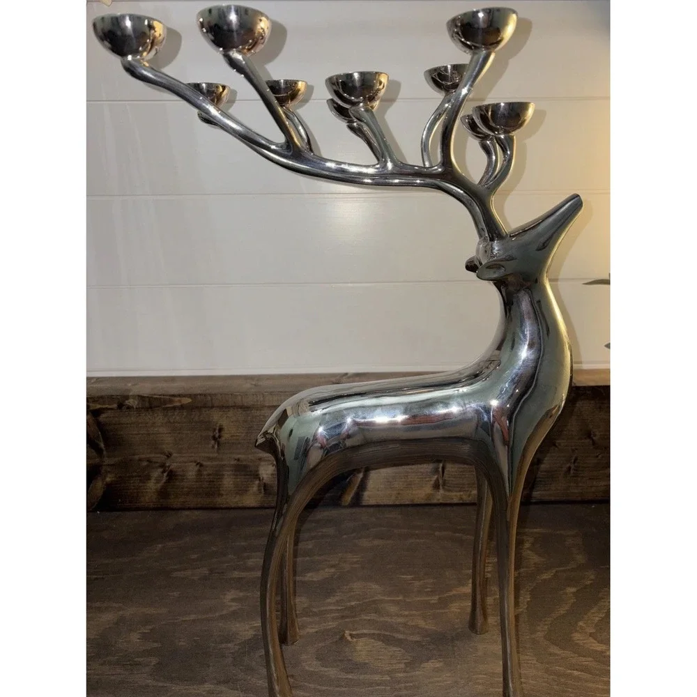 Pottery Barn Silver Plated 10 Point Reindeer Candelabra Candle Holder